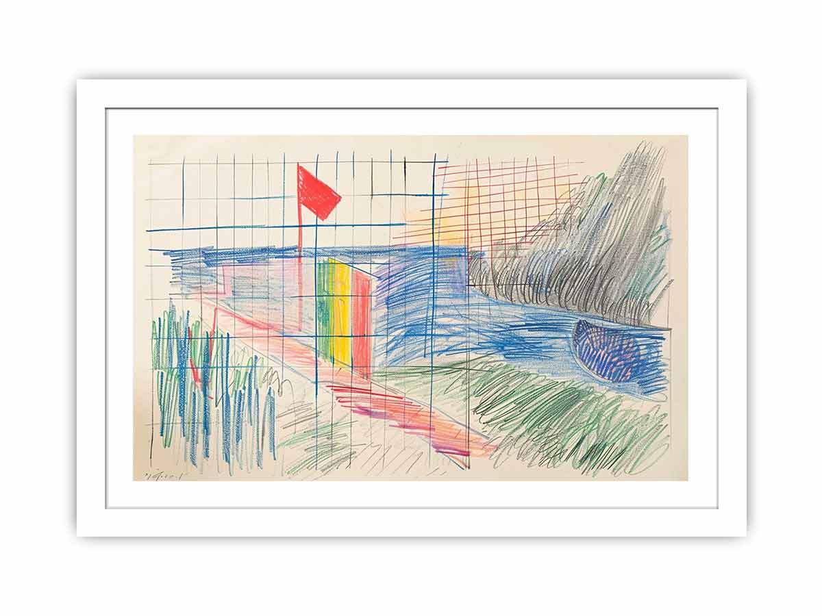 Colorful abstract grid drawing canvas art for creative office or studio decor.