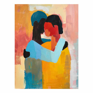 Warm abstract family embrace canvas art for modern living room or nursery decor.