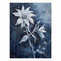 Blue and white floral canvas art for calm bedroom or bathroom wall decor.