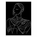 Minimal white line art woman portrait on black canvas for elegant bedroom decor.