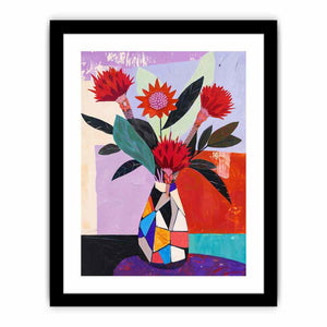 Protea Mosaic bold contemporary floral canvas print featuring native flowers for living room decor.