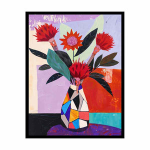 Protea Mosaic bold contemporary floral canvas print featuring native flowers for living room decor.