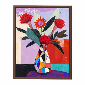Protea Mosaic bold contemporary floral canvas print featuring native flowers for living room decor.