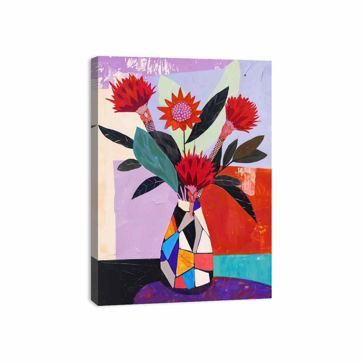 Protea Mosaic bold contemporary floral canvas print featuring native flowers for living room decor.