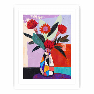 Protea Mosaic bold contemporary floral canvas print featuring native flowers for living room decor.
