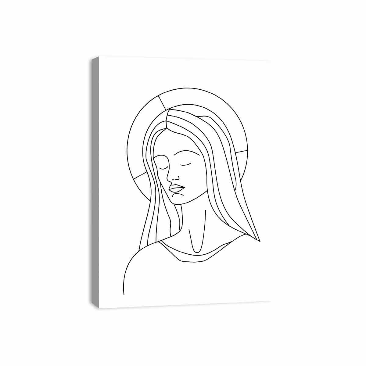 Silent Madonna minimal religious line art print featuring line art woman for bedroom decor.