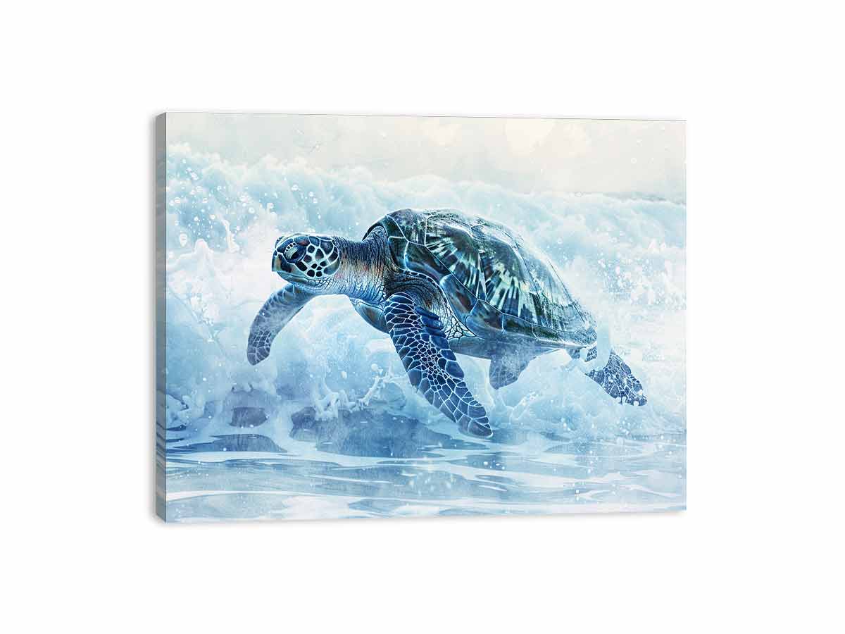 Blue Current coastal wildlife canvas print featuring sea turtle for beach house decor.