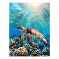 Lagoon Glide coastal underwater canvas print featuring sea turtle for beach house decor.
