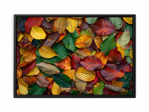 Autumn leaf photography canvas art with warm foliage for cozy living room decor.