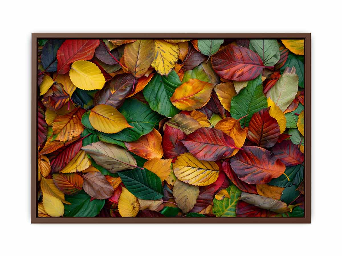 Autumn leaf photography canvas art with warm foliage for cozy living room decor.