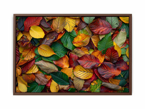 Autumn leaf photography canvas art with warm foliage for cozy living room decor.