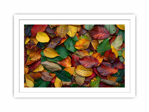Autumn leaf photography canvas art with warm foliage for cozy living room decor.