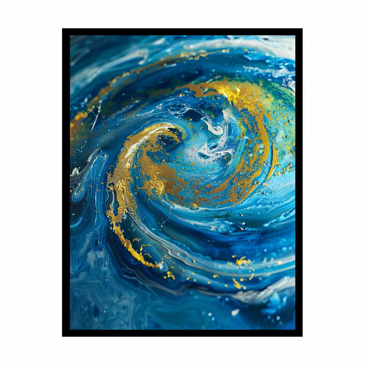 Blue and gold resin-style abstract canvas art for elegant bedroom or living room decor.