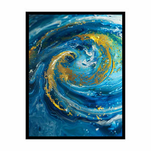 Blue and gold resin-style abstract canvas art for elegant bedroom or living room decor.