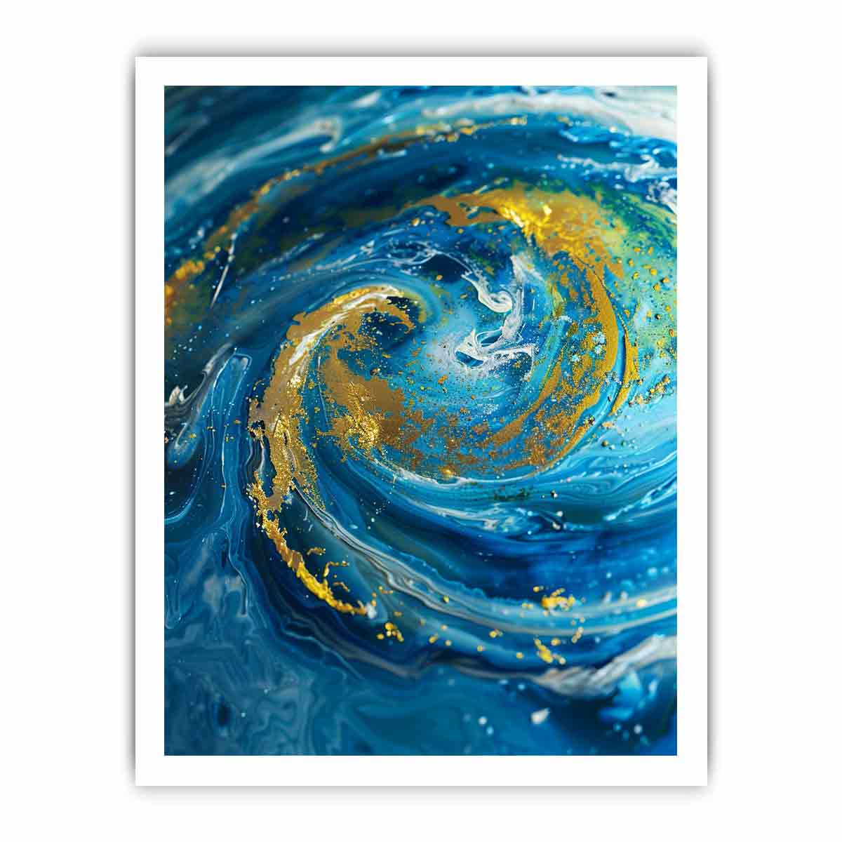 Blue and gold resin-style abstract canvas art for elegant bedroom or living room decor.