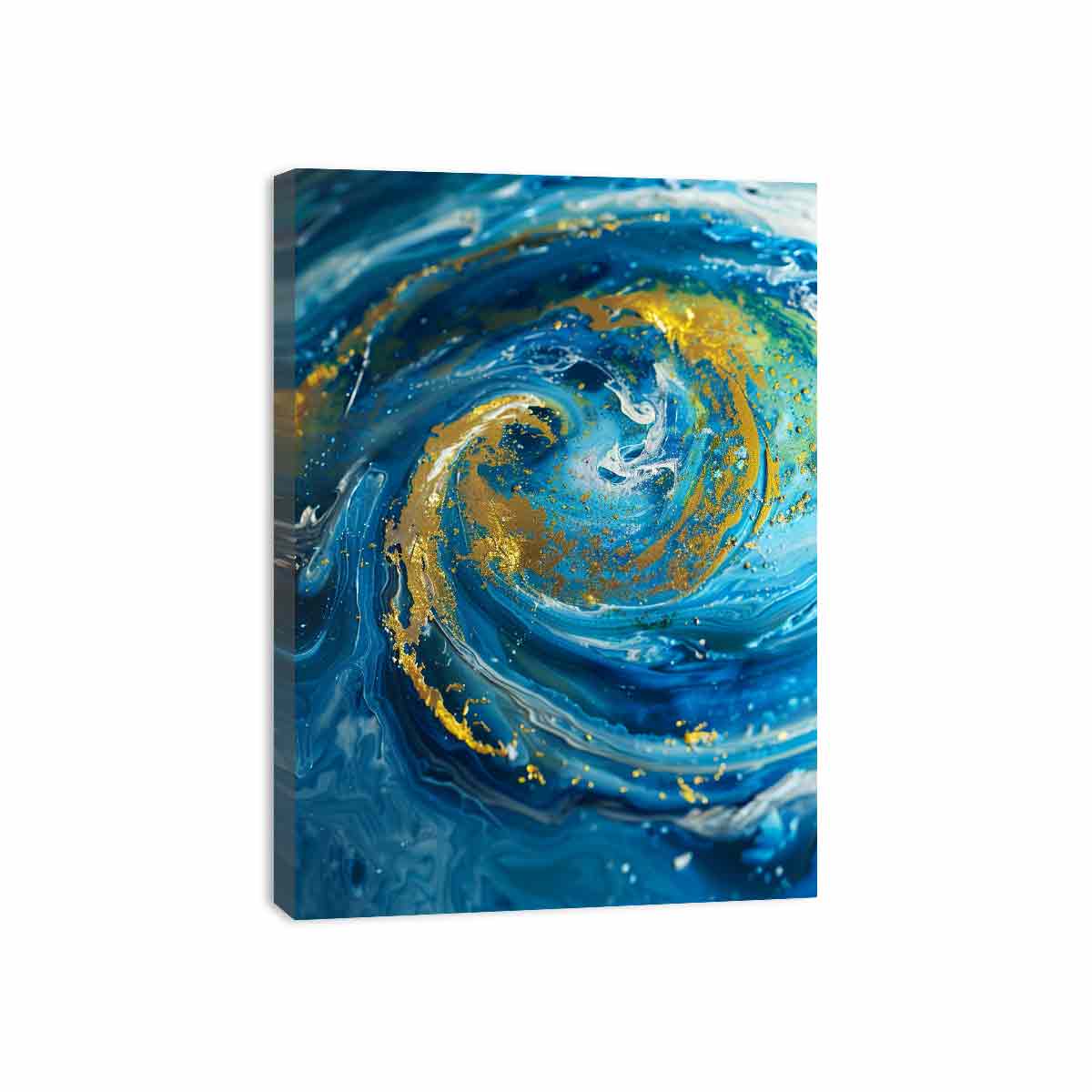 Blue and gold resin-style abstract canvas art for elegant bedroom or living room decor.