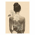 Neutral woman lotus line art canvas print for elegant bedroom or dressing room decor.