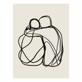 Minimal black couple line art canvas print on cream background for modern bedroom decor.
