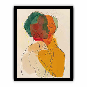 Warm abstract portrait canvas art with overlapping faces for modern living room decor.