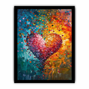 Colorful abstract heart canvas art for romantic modern living room decor.