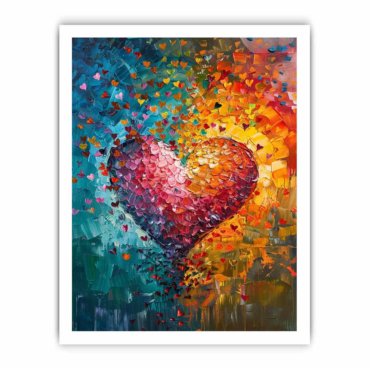 Colorful abstract heart canvas art for romantic modern living room decor.