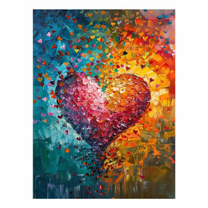 Colorful abstract heart canvas art for romantic modern living room decor.