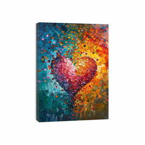 Colorful abstract heart canvas art for romantic modern living room decor.