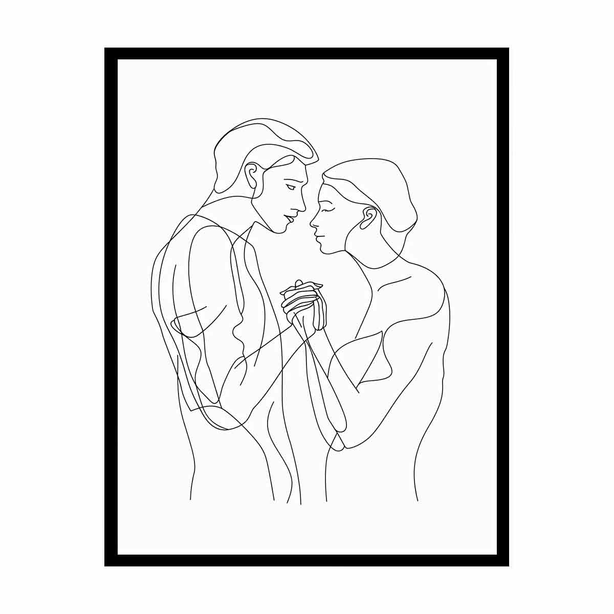 Minimal couple line art canvas for romantic modern bedroom decor.