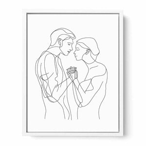 Minimal couple line art canvas for romantic modern bedroom decor.