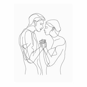 Minimal couple line art canvas for romantic modern bedroom decor.