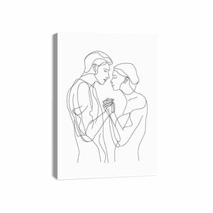 Minimal couple line art canvas for romantic modern bedroom decor.