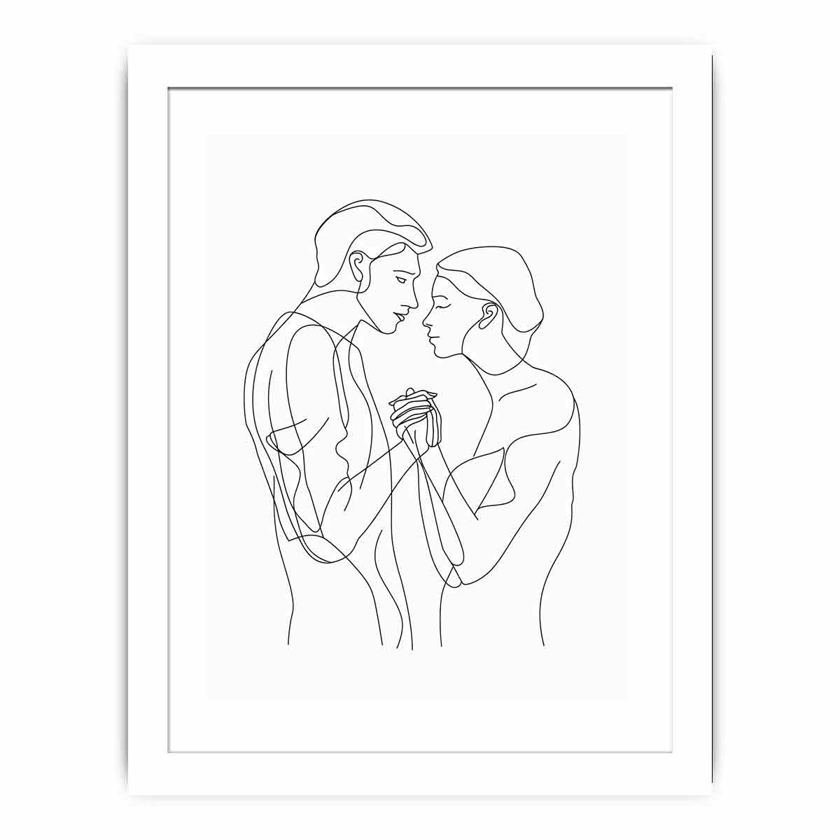 Minimal couple line art canvas for romantic modern bedroom decor.