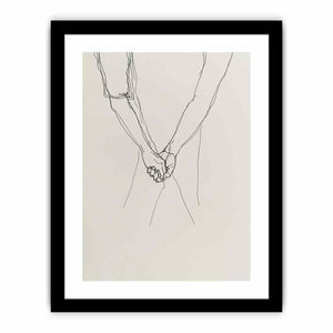 Minimal holding hands artwork for neutral bedroom and hallway decor.