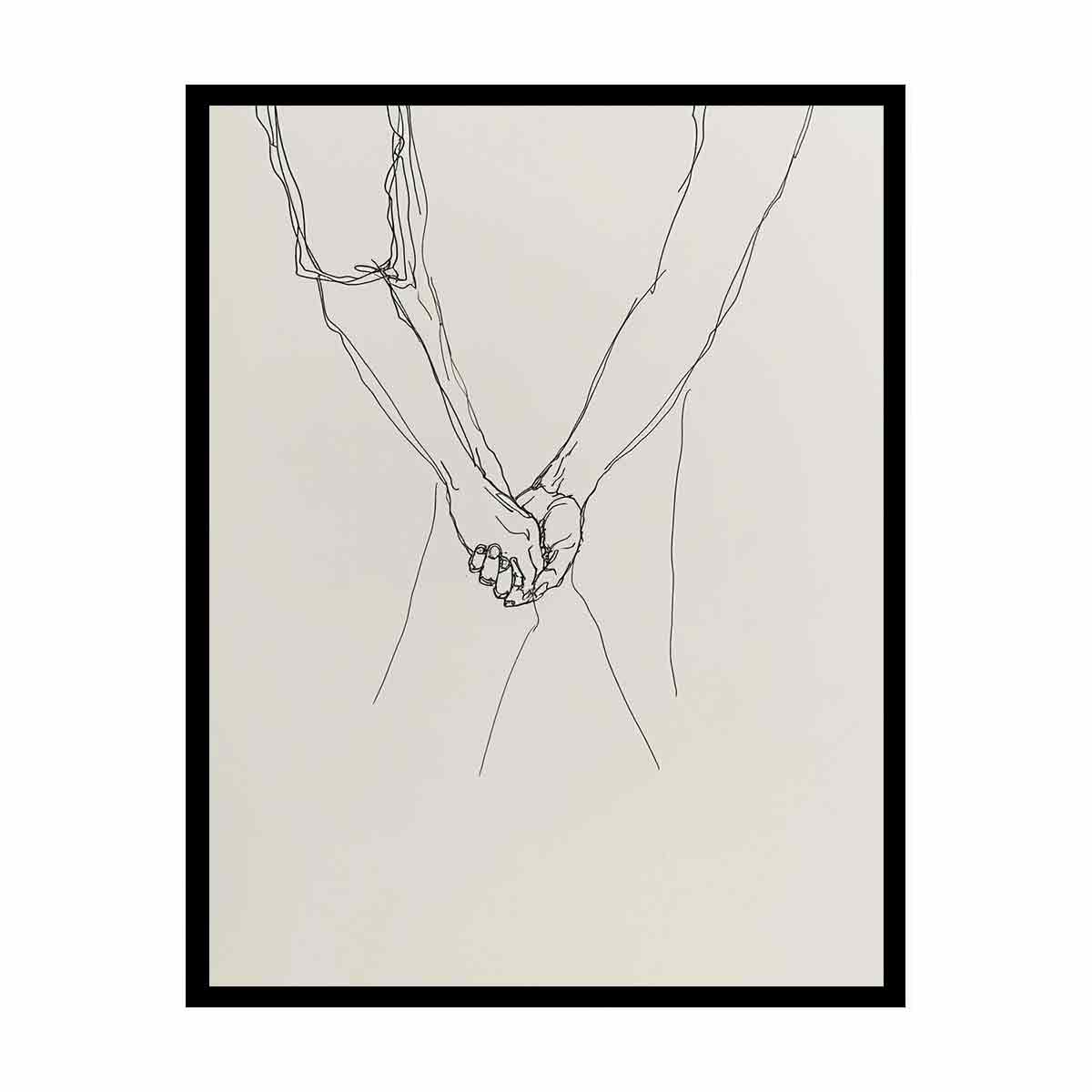 Minimal holding hands artwork for neutral bedroom and hallway decor.