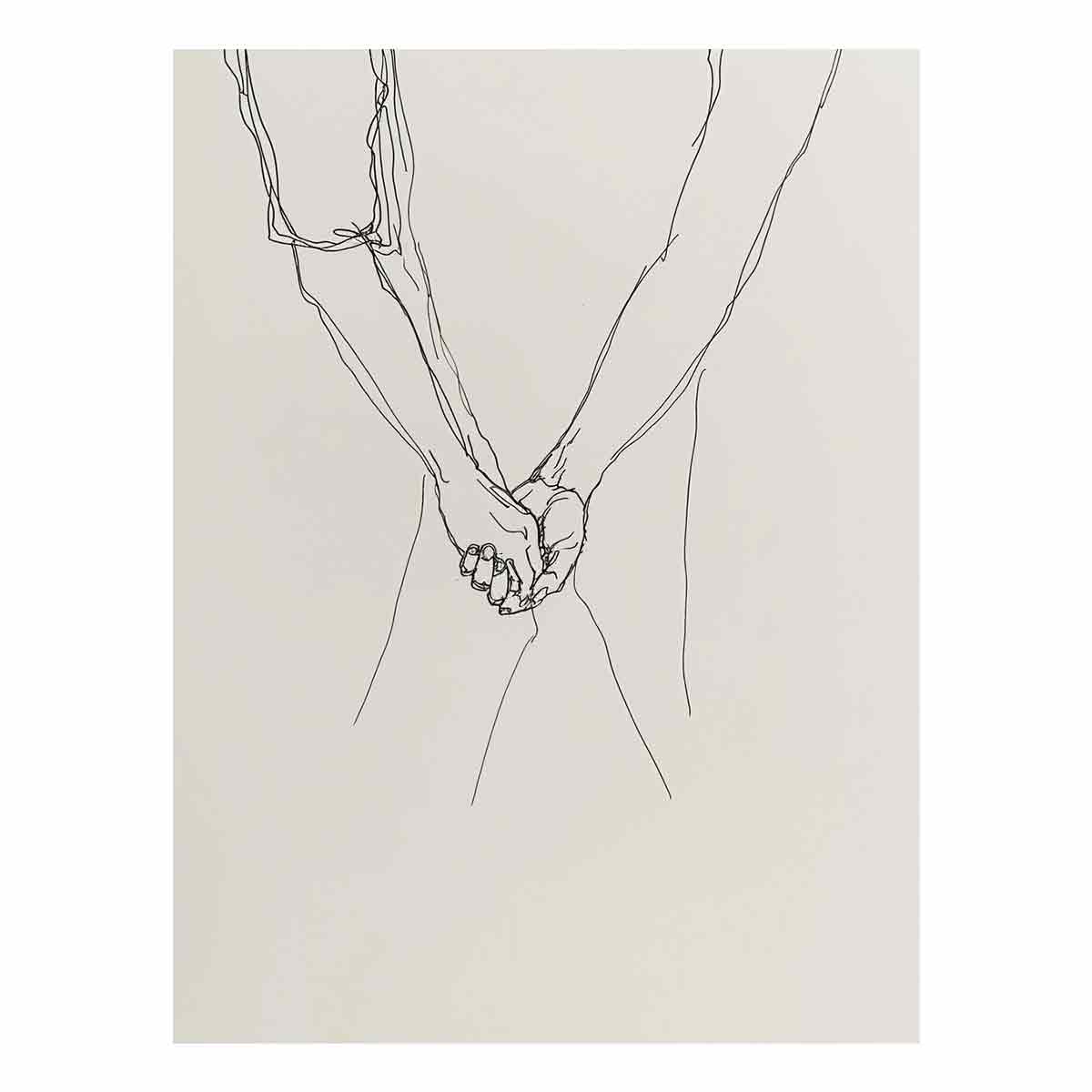 Minimal holding hands artwork for neutral bedroom and hallway decor.