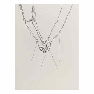 Minimal holding hands artwork for neutral bedroom and hallway decor.