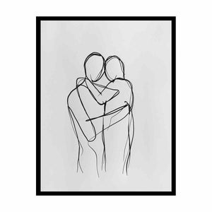 Minimal couple embrace canvas art for calm modern bedroom decor.