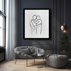 Minimal couple embrace canvas art for calm modern bedroom decor.
