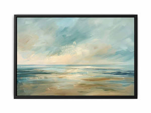 Soft coastal landscape canvas art for relaxed modern living room decor.