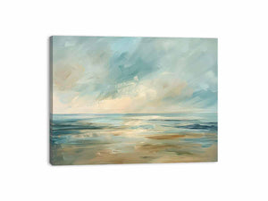 Soft coastal landscape canvas art for relaxed modern living room decor.