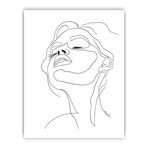Minimal face line art print for clean modern bedroom and bathroom decor.
