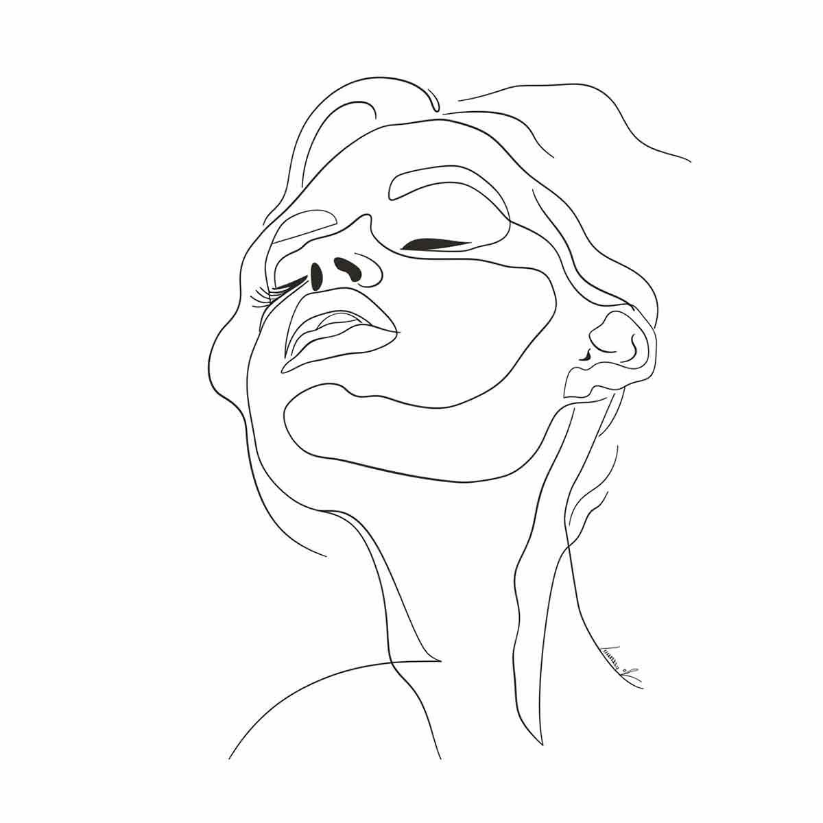 Minimal face line art print for clean modern bedroom and bathroom decor.
