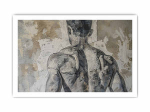 Moody neutral figurative wall art for modern bedroom or loft decor.