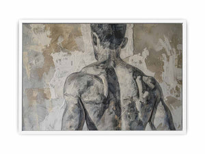 Moody neutral figurative wall art for modern bedroom or loft decor.
