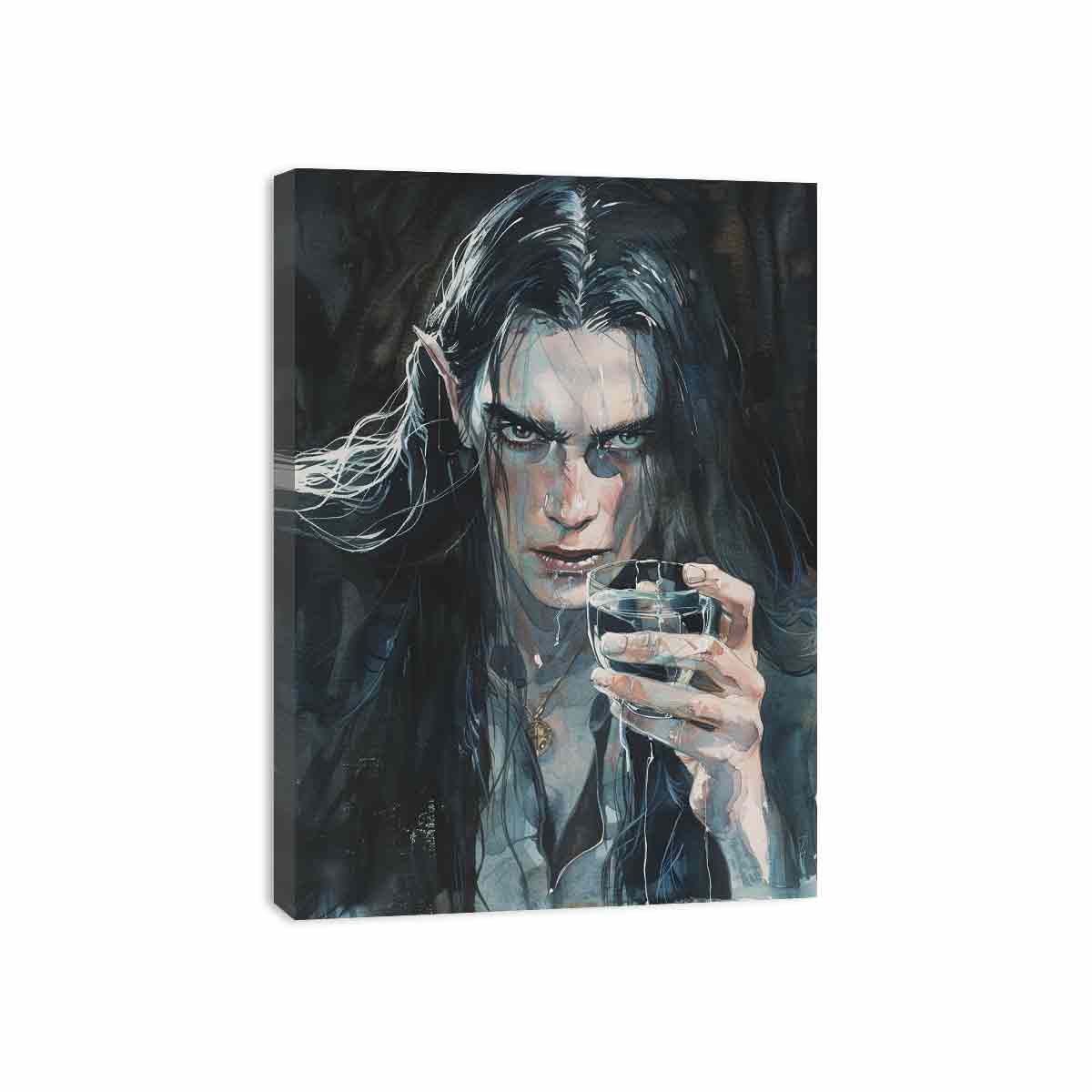 Dark fantasy portrait canvas art with glass for moody bedroom decor.