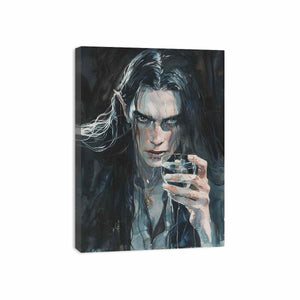 Dark fantasy portrait canvas art with glass for moody bedroom decor.