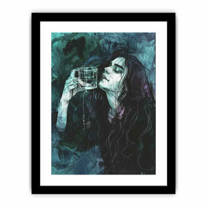 Gothic teal woman portrait canvas art for moody bedroom decor.