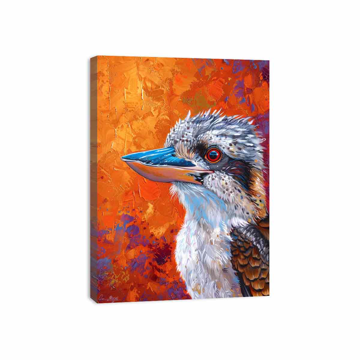 Colorful kookaburra pop art canvas for bold living room decor.