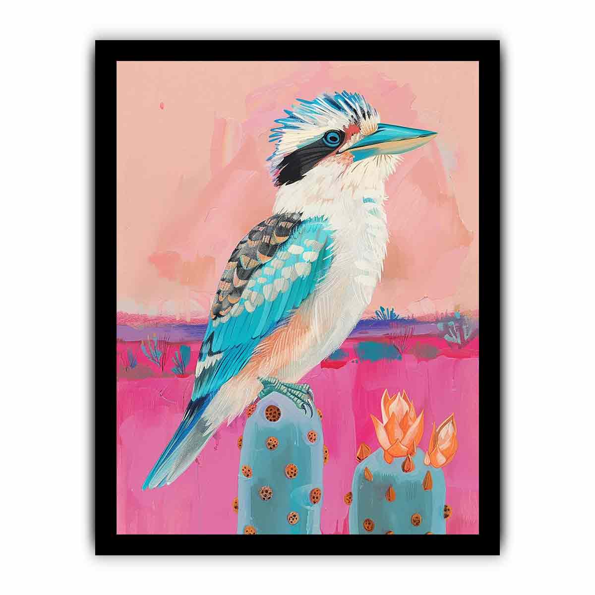 Pastel kookaburra cactus canvas art for nursery or kids room decor.