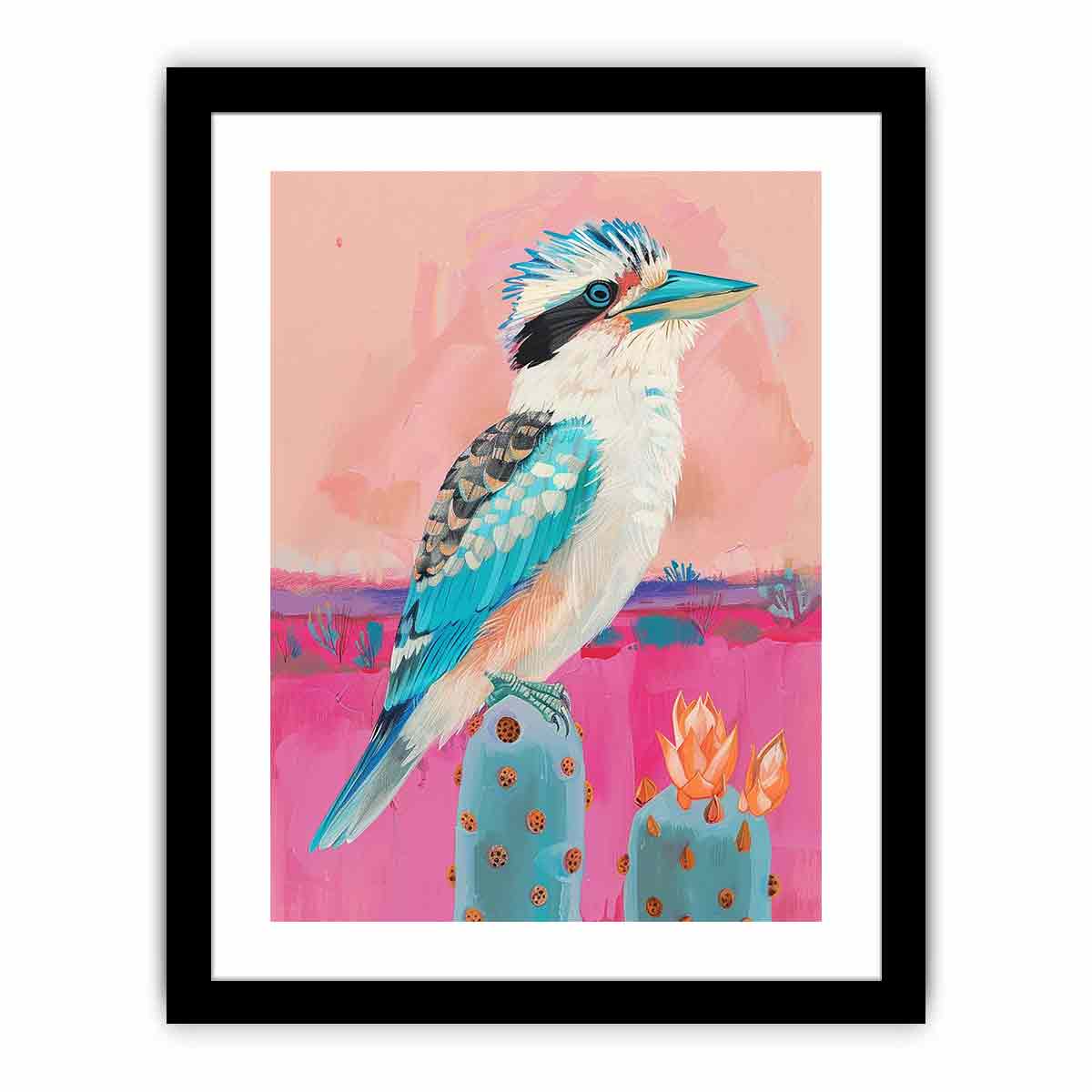 Pastel kookaburra cactus canvas art for nursery or kids room decor.